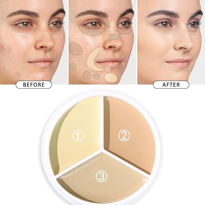 Kaely Tri Color Concealer Pot,Color Correcting Concealer for Dark Circles Spots,3 Color Cream Concealer Full Coverage,Foundation Contour Makeup Palettes,under Eye Brightener corrector de ojeras,03