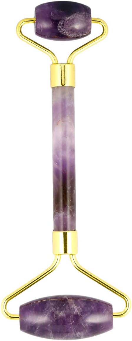 mookaitedecor Amethyst Stone Roller for Face Massage Neck, Anti-Aging Facial Massager with Double Rollers