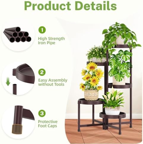 iDavosic.ly 5 Tier Folding Plant Stand Indoor Outdoor, Plastic Tray - Image 4