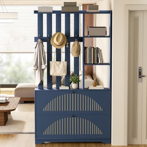 Narrow Hall Tree with Storage, Modern Entryway Coat Rack with Shoe Cabinet by WLLPNG