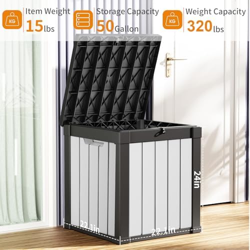 PatioZen 50 Gallon Resin Deck Box, Lockable Patio Outdoor Storage Box - Image 4