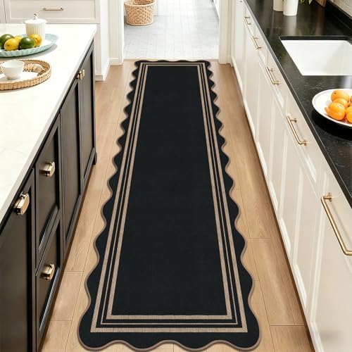 Scalloped Easy Jute Kitchen Runner Rug, 2.6x10 Non Slip Entryway Runner - Image 3