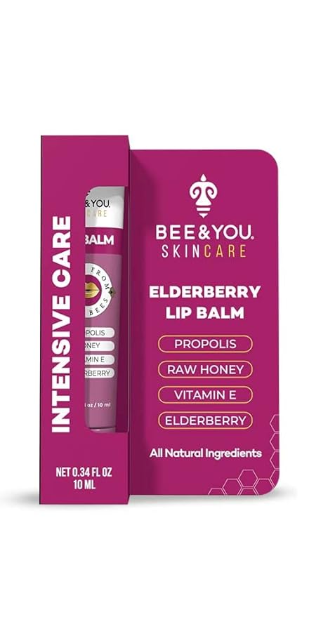 Bee and You Elderberry and Propolis Extract Lip Balm, Beeswax, Shea Butter, Vitamin E, 100% Natural Moisturizing Lip Balm, Chapstick, Chapped Lips Treatment Severe, 10ml