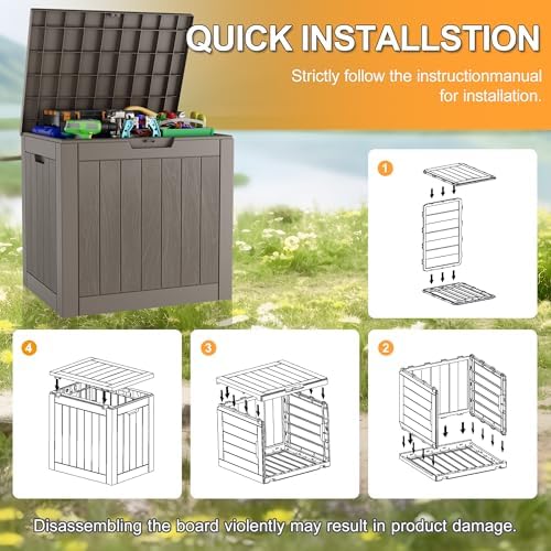 KAMABOKO Outdoor Storage Box, 32 Gal Deck Box Outdoor Waterproof, 2 Pack - Image 6