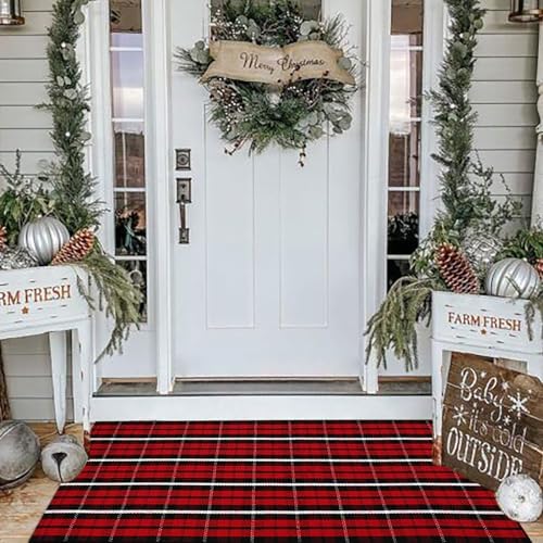 Bottalive Christmas Plaid Outdoor Rug, Layering Rug by BOTTA