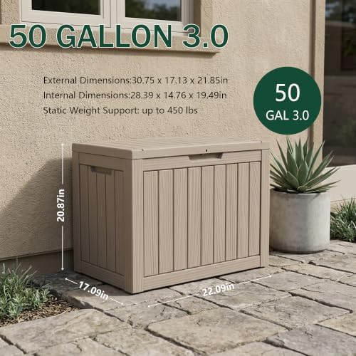 Outdoor Storage Box, 50 Gallon Waterproof Deck Box - Image 2