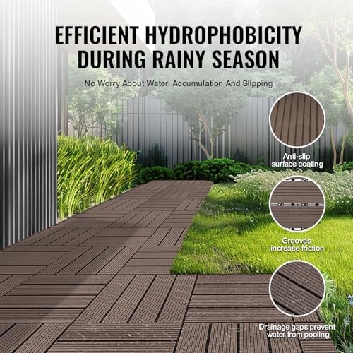 VEVOR Interlocking Deck Tiles Plastic Wood, 10 Pack, Patio Floor Decking - Image 4