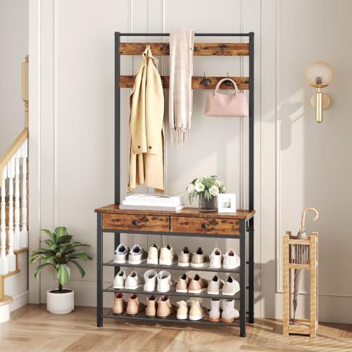 HOOBRO Hall Tree, Entryway Coat and Shoe Rack, 2 Fabric Drawers, Hall Tree - Image 2