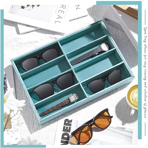 Amylove 2 Pack Sunglasses Organizer Tray Velvet Holder, 8 Grids, Light Blue - Image 5