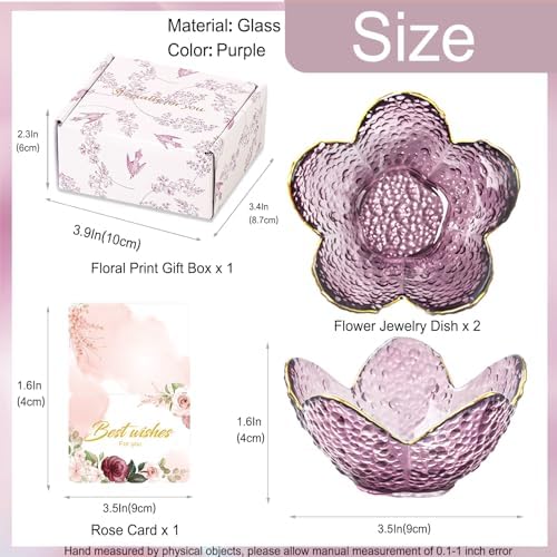 Gifts for Women Purple Flower Jewelry Dish Glass Ring Holder Decorative Jewelry - Image 5
