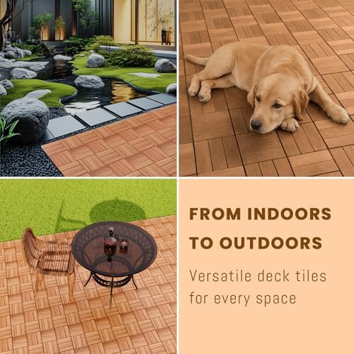 108Pcs Interlocking Deck Tiles, Acacia Wood Flooring, 12x12in Raised Base - Image 2