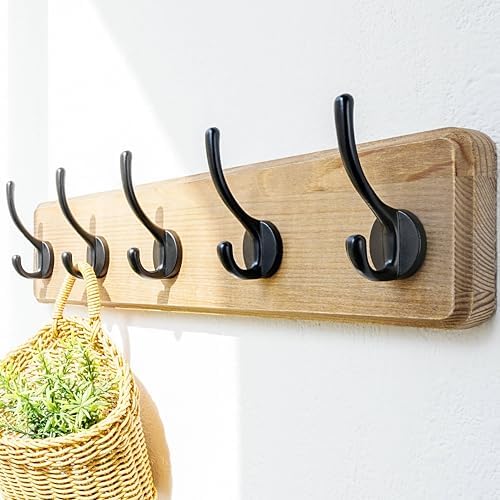 Dseap Coat Rack Wall: Patented, Heavy-Duty, 17.4" Long 5-Double-Hooks Wooden - Image 5