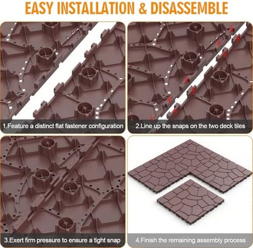 Stone Texture 44 PCS Patio Deck Tiles, 12 x 12in, Waterproof Interlocking Floor - Image 6