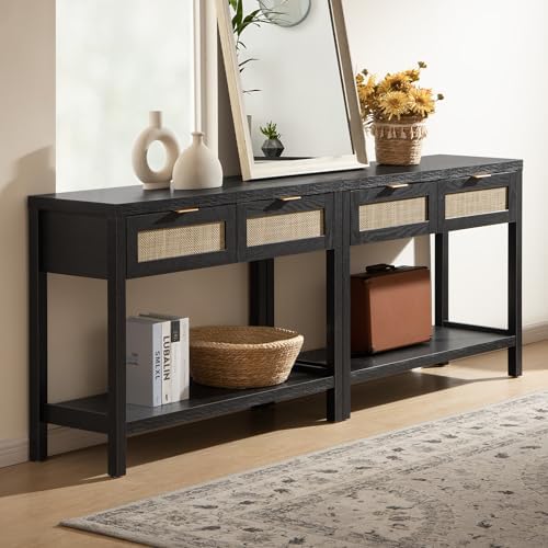 SICOTAS 79" Black Rattan Console Table by SICOTAS