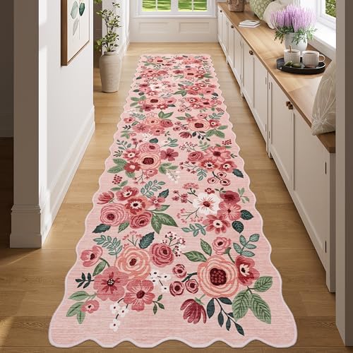 DUKINO 2x7 Runner Rug for Hallway, Floral Washable Rug for Kitchen by DUKINO