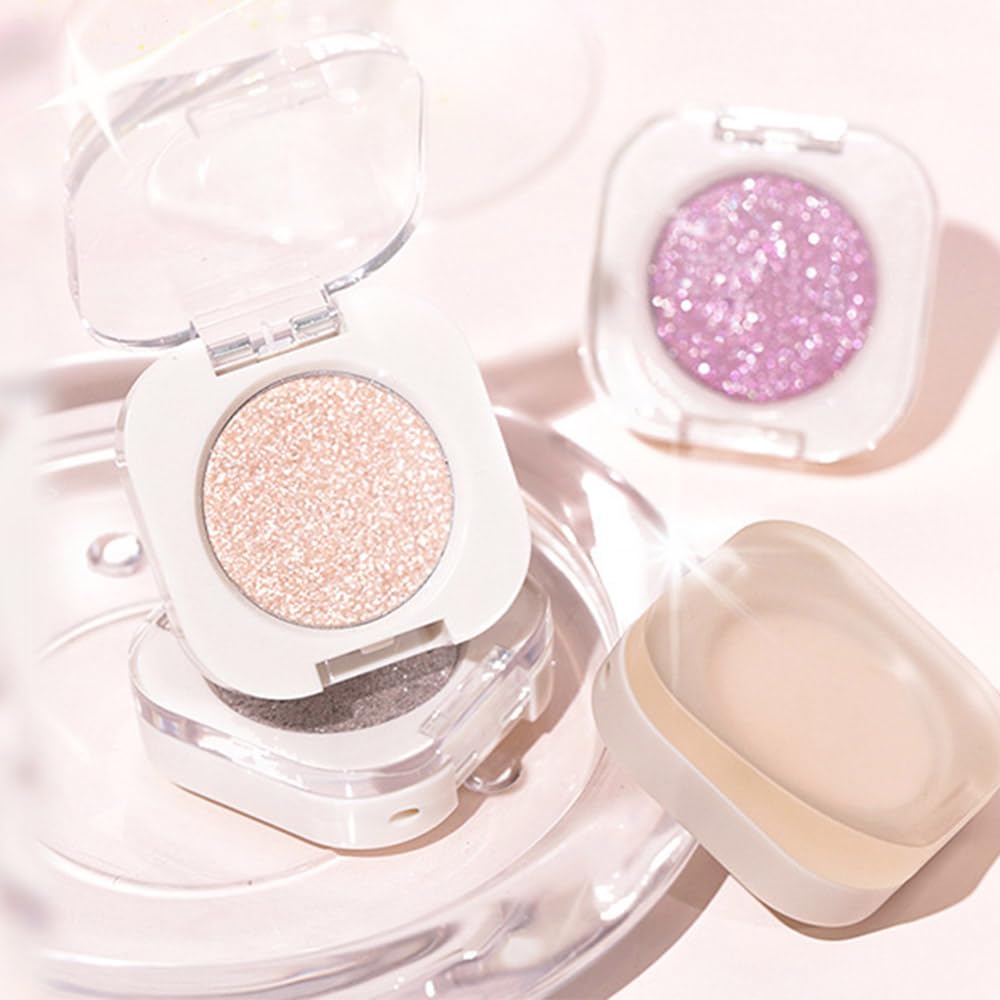 Glitter Shimmer Sparkle Eyeshadow Palette Makeup for Women, Light Brown Glitter Shimmer Metallic Holographic Iridescent Cream Iridescent Single Monochrome Eye Shadow Makeup, 09