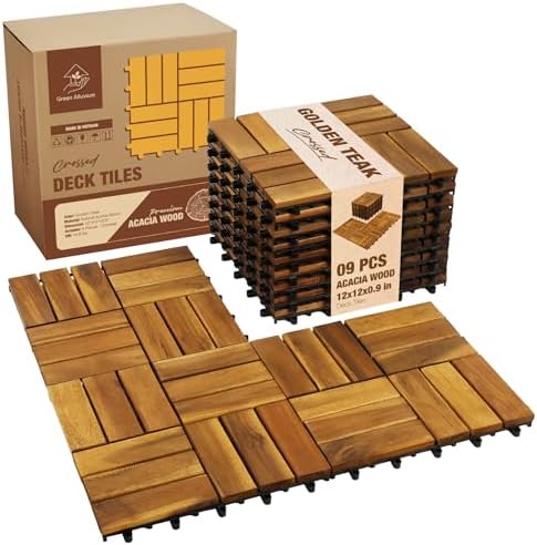 Acacia Wood Interlocking Deck Tiles, Patio & Backyard Tile, 12 in by GREENALLUVIUM
