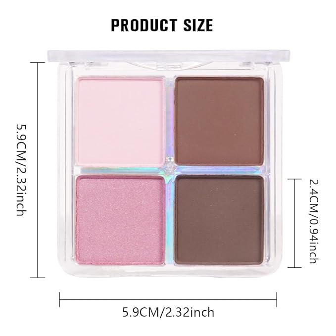 Powder Eyeshadow Quad, Rose Pink Chocolate Brown Shimmer Eye Shadow Palette Makeup, Neutral Vegan Matte Quads Eye Shadow Palette for Older Women Pigmented Waterproof, paleta de sombras de ojos