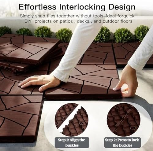 Interlocking Deck Tiles Outdoor Waterproof 44 Pack, Plastic Snap Together Patio - Image 4