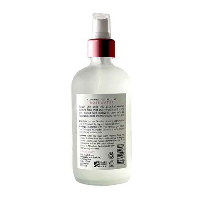 Clean Beauty Rosewater Soothing Facial Mist with Aloe Vera & Hyaluronic Acid - Hydrates, Refreshes & Plumps | Soothe Dry, Irritated Skin (8 Fl Oz)