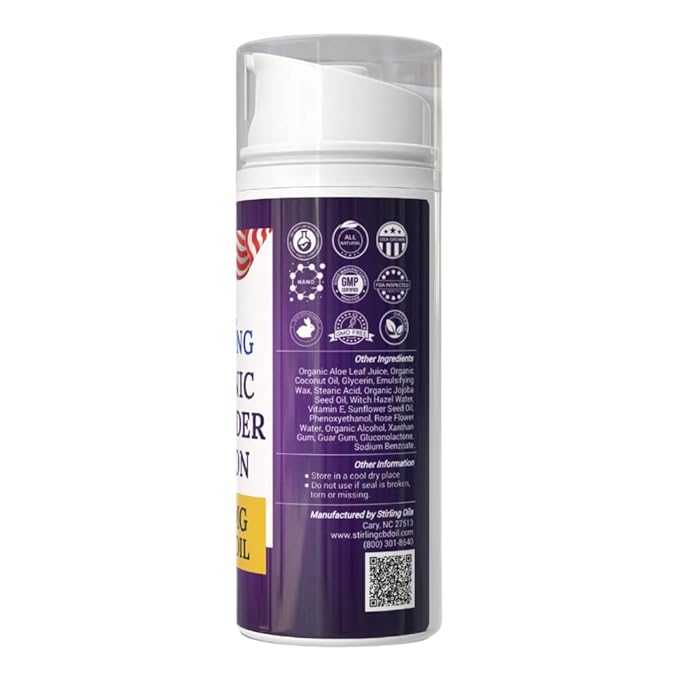 STIRLING Lavender Lotion – Organic Lavender with 2000mg Hemp Oil, Aloe Vera, and Vitamin E – Nourishing and Moisturizing Body Lotion for a Soft and Smooth Feel
