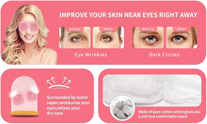 18 Packs Steam Eye Mask for Dry Eyes Dark Circles and Puffiness Tired Eyes, Disposable Self Heating Eye Mask for Stress Relief Relief Eye Fatigue