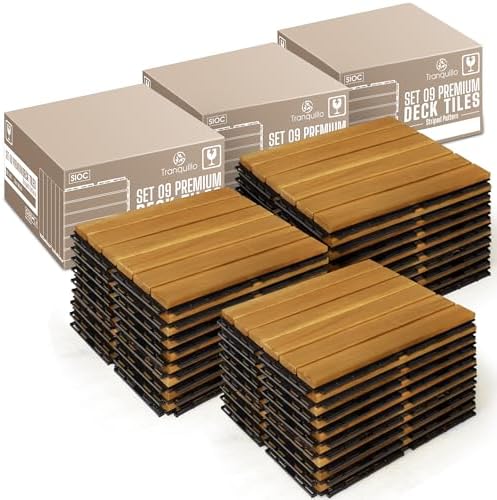 Acacia Wood Interlocking Deck Tiles, Waterproof Patio Tiles by Tranquillo