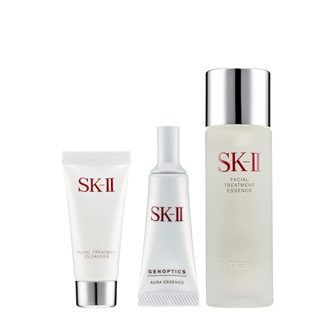 SK-II Pitera Aura 3 Piece Kit (2.5 Ounce Facial Treatment Essence + 0.57 Ounce Facial Treatment Cleanser + 0.33 Ounce Genoptics Aura Essence)