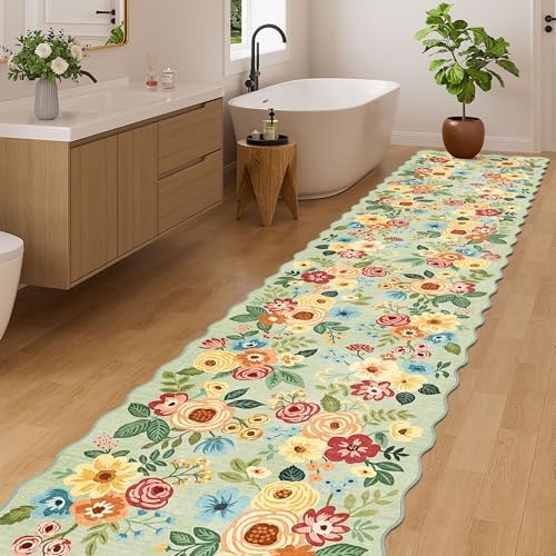 DUKINO 2.6x12 Washable Runner Rug, Floral Non Slip Long Kitchen Rug - Image 3