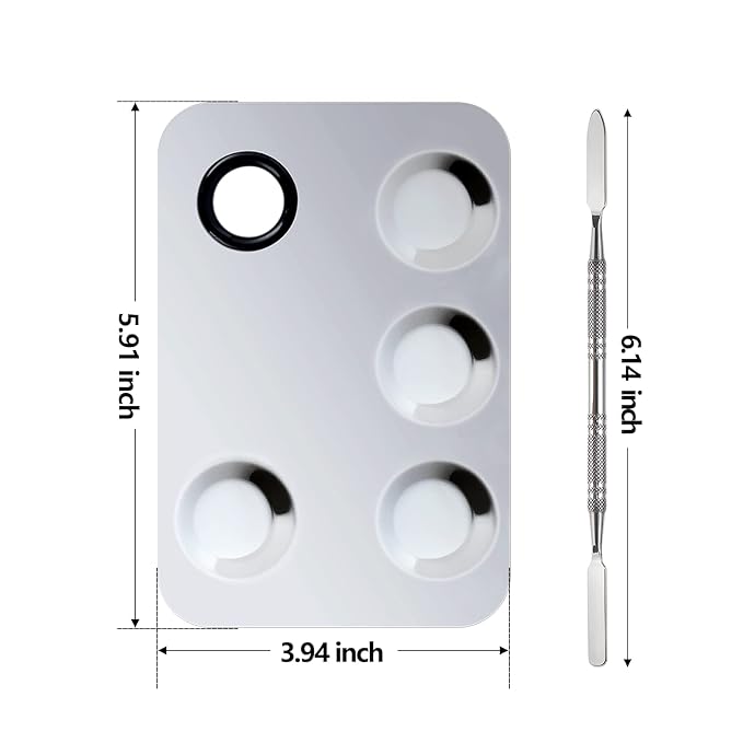 Makeup Mixing Palette, Upgrade Stainless Steel Metal Makeup Mixing Tray with Spatula Tool, Nail-art Palette for Mixing Foundation/Eye Shadow/lipstick/Nail Polish/Pigment (Rectangle)