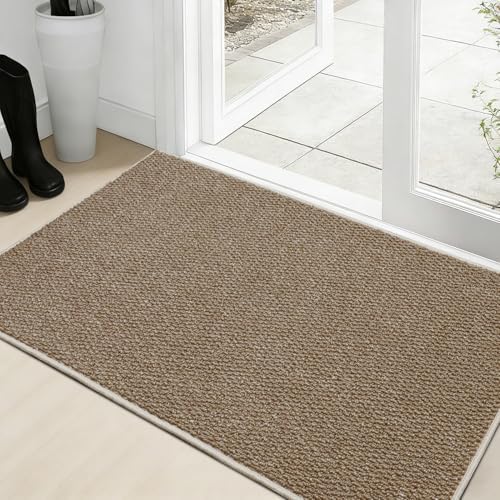 Dirt Trapping Door Mat 24"x36", Warm Taupe Faux Jute Entryway Rug by Unknown
