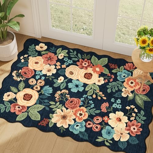 DUKINO 2x3 Rug for Entryway, Floral Door Mat Washable Rug by DUKINO
