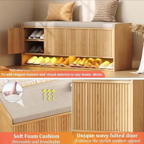 HOMEFORT 47.2" Fluted Shoe Storage Bench, Entryway Bench - Image 6