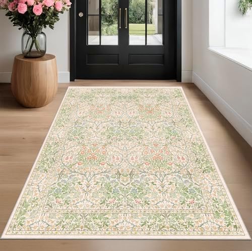 Beige Green 4x6 Washable Area Rug - Image 3