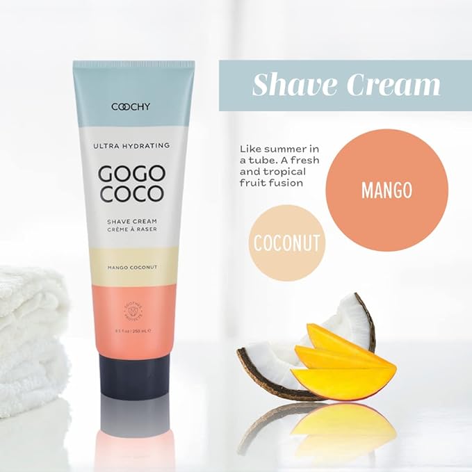 Coochy Ultra Hydrating Shaving Cream | Prevents Irritation, Bumps & Dry Skin | Doubles as Hair Conditioner | Coconut Oil, Tea Tree Oil, Jojoba Oil, Shea Butter & Aloe Vera | Mango Coconut 8.5oz/250mL