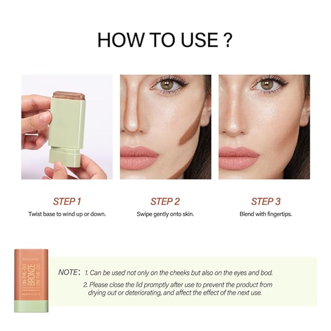 UNYOKE Soft Creamy Highlighter Blush Stick,Smooth Shimmer Bronzer Stick,Long Lasting Waterproof Blush Illuminator Luminizer,Blendable Natural Glow Makeup Cream Blush Highlight 0.6 Oz（02# Soft Glow）