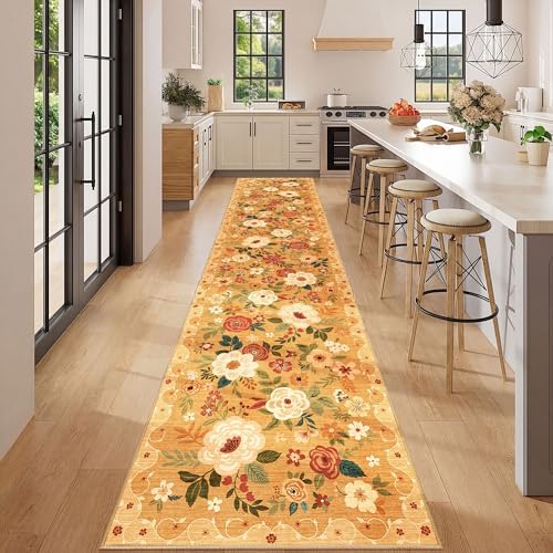 DUKINO 2.6x12 Kitchen Runner Rug, Floral Non Slip Long Washable Rug - Image 3