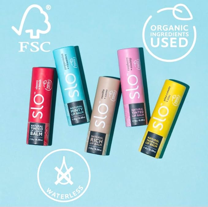 Slo | Natural Lip Balm - All Natural Ingredients, Vegan & Cruelty Free, Hydrating & Soothing, Plastic Free, Paper Packaging | Vanilla + Cacao, 0.28oz