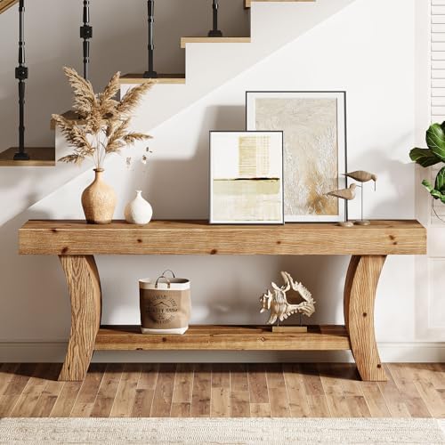 63" Solid Wood Console Table, 2-Tier Farmhouse Sofa Table - Image 7