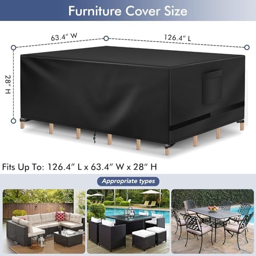 Richwon Patio Table Covers, Waterproof Rectangle, Heavy Duty - Image 2