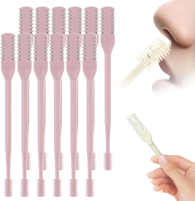 Nasal Hair Cutter, 2025 Upgraded Double Sided Noses Hairs Knife, 360° Rotating Portable Manual Nose Hair Trimmer, Noses Hairs Remover for Women Men Travel Essentials (Pink, 12 Pcs)