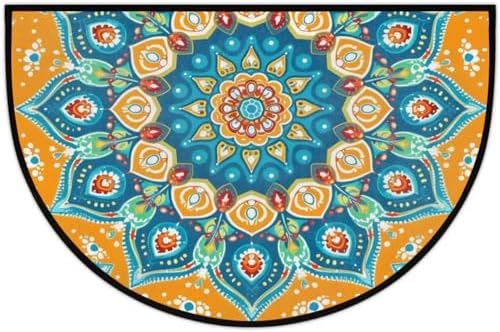 cfpolar Half Round Door Mat Semi Circle Non-Slip Bathroom Floor Rug, Ethnic - Image 5