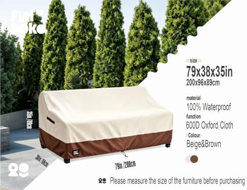 3-Seater Outdoor Sofa Cover, 79Wx38Dx35H inches Outdoor Furniture Covers - Image 2