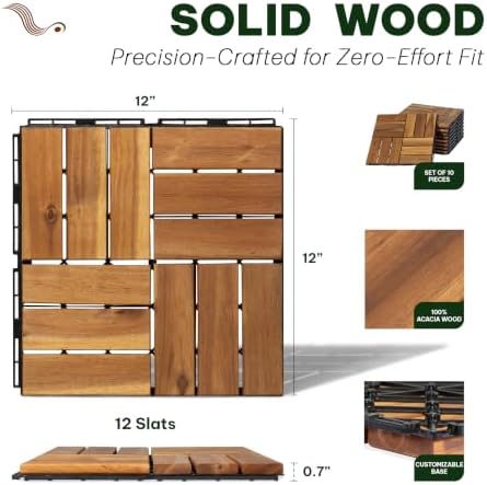 Acacia Interlocking Deck Tiles, 12 Slats, Honey Oak - Image 2