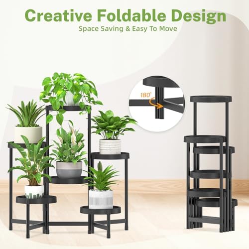 iDavosic.ly 6 Tier Folding Plant Stand Indoor Outdoor, Plastic Tray - Image 3