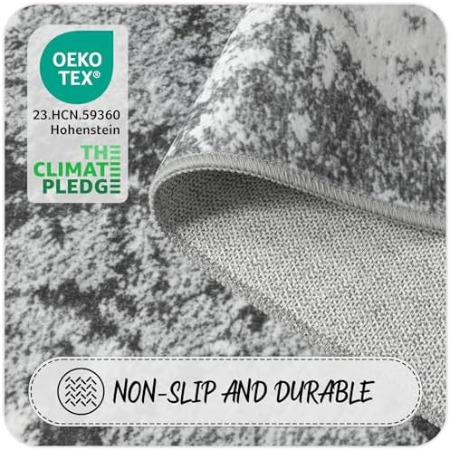 Washable 5 FT Round Rug Grey Circle Area Rugs - Image 5