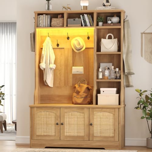 Hall Tree with Bench and Shoe Storage, 5-in-1 Coat Rack with Shoe Bench by CSZZD