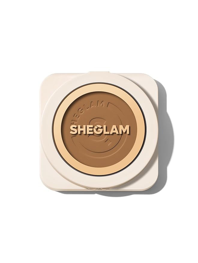SHEGLAM SKin-Focus Full Coverage Powder Foundation Oil-Control Lightweight Face Pressed Powder Makeup-Cashew