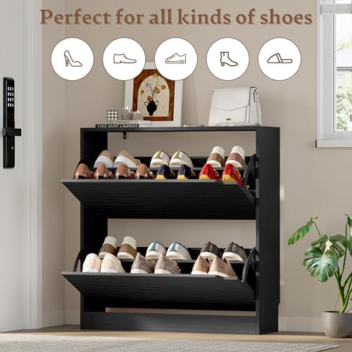 BORNOON Shoe Cabinet with 2 Flip Drawers, Slim Narrow Shoe Storage Cabinet - Image 4