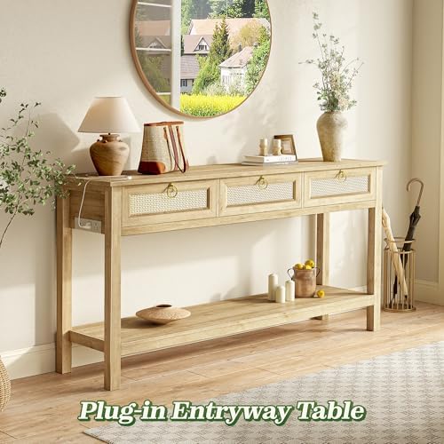 SUPERJARE Rattan Console Sofa Table - Image 3